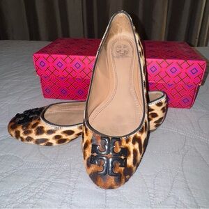 Tory Burch Animal Print Flats with Black Logo